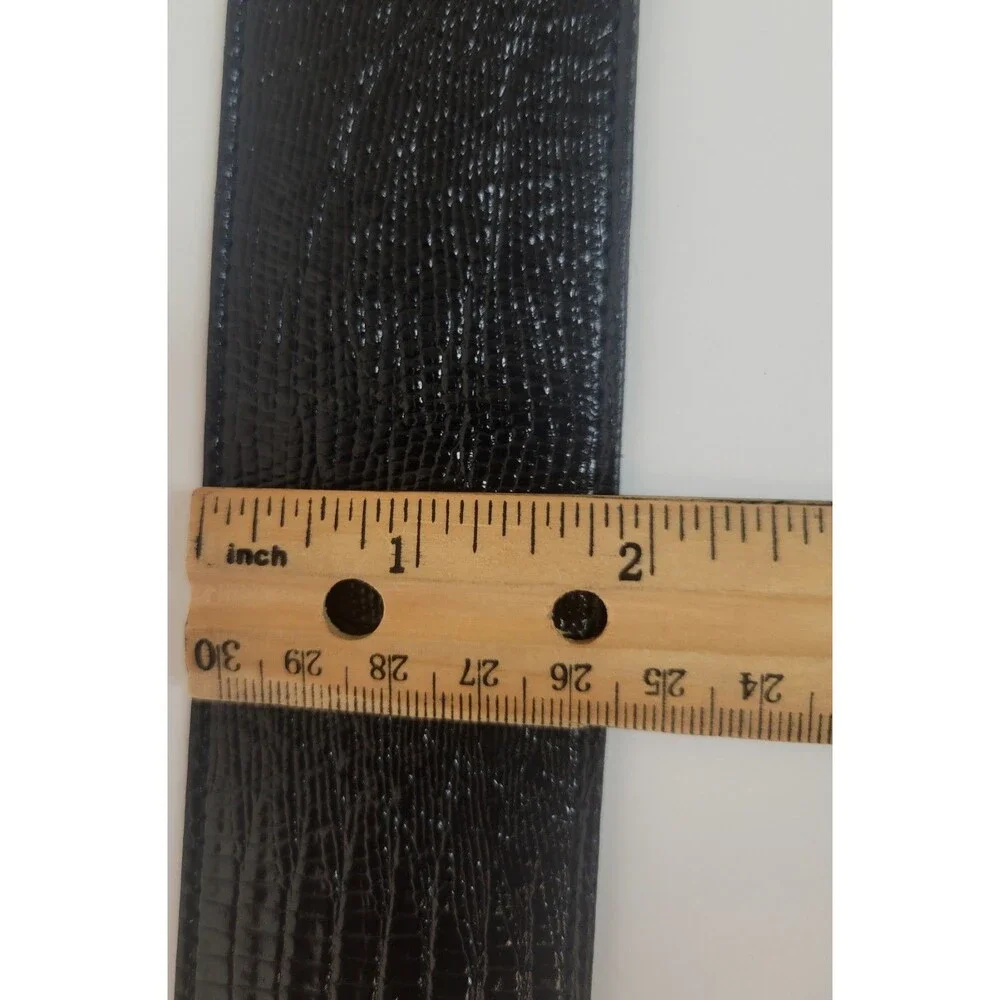 Harken LTD Black Glossy Genuine Leather Reptile Embossed Belt Made in USA